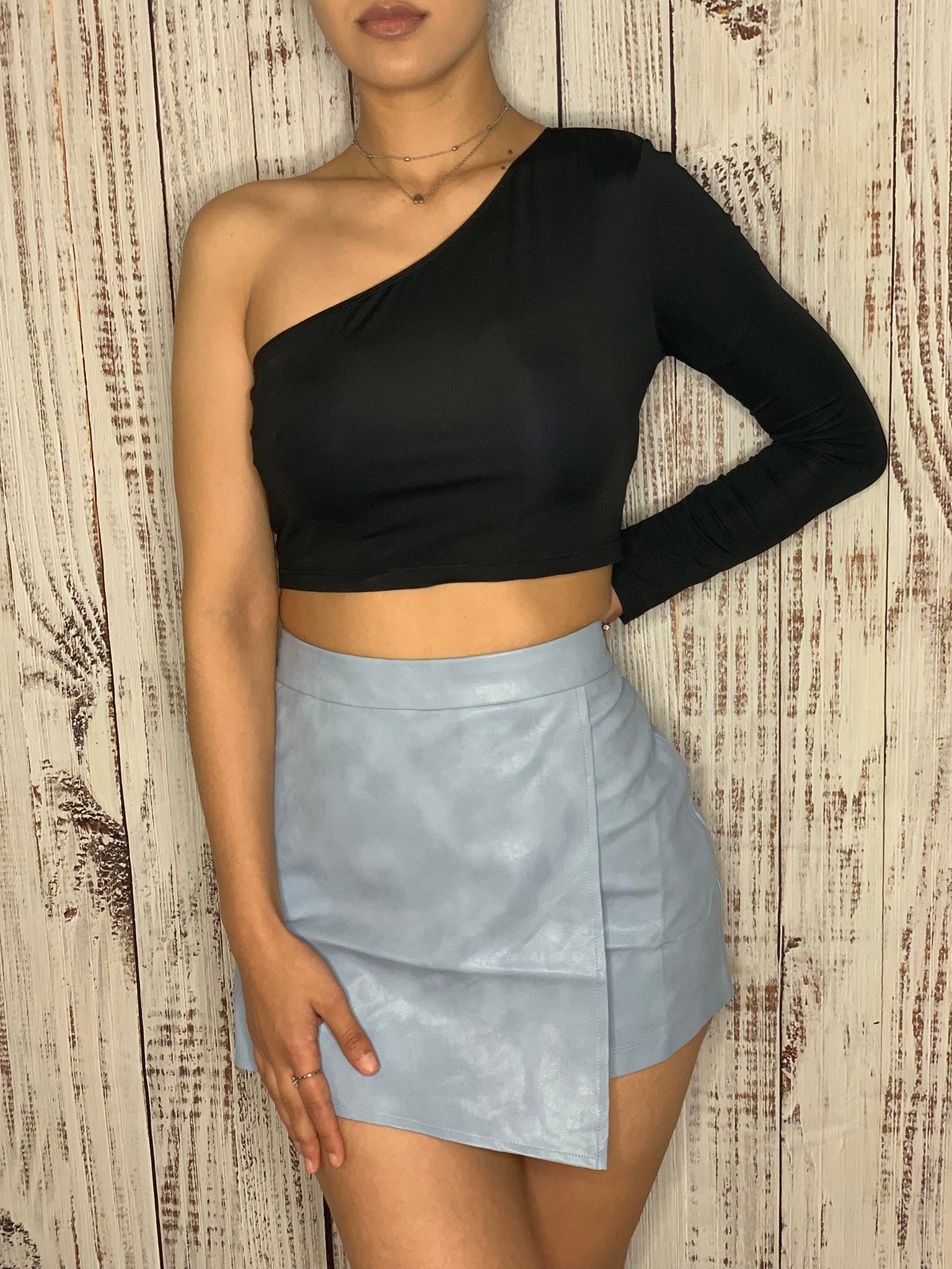 Basic Sky Blue Structured Snatched Rib Mini Skirt