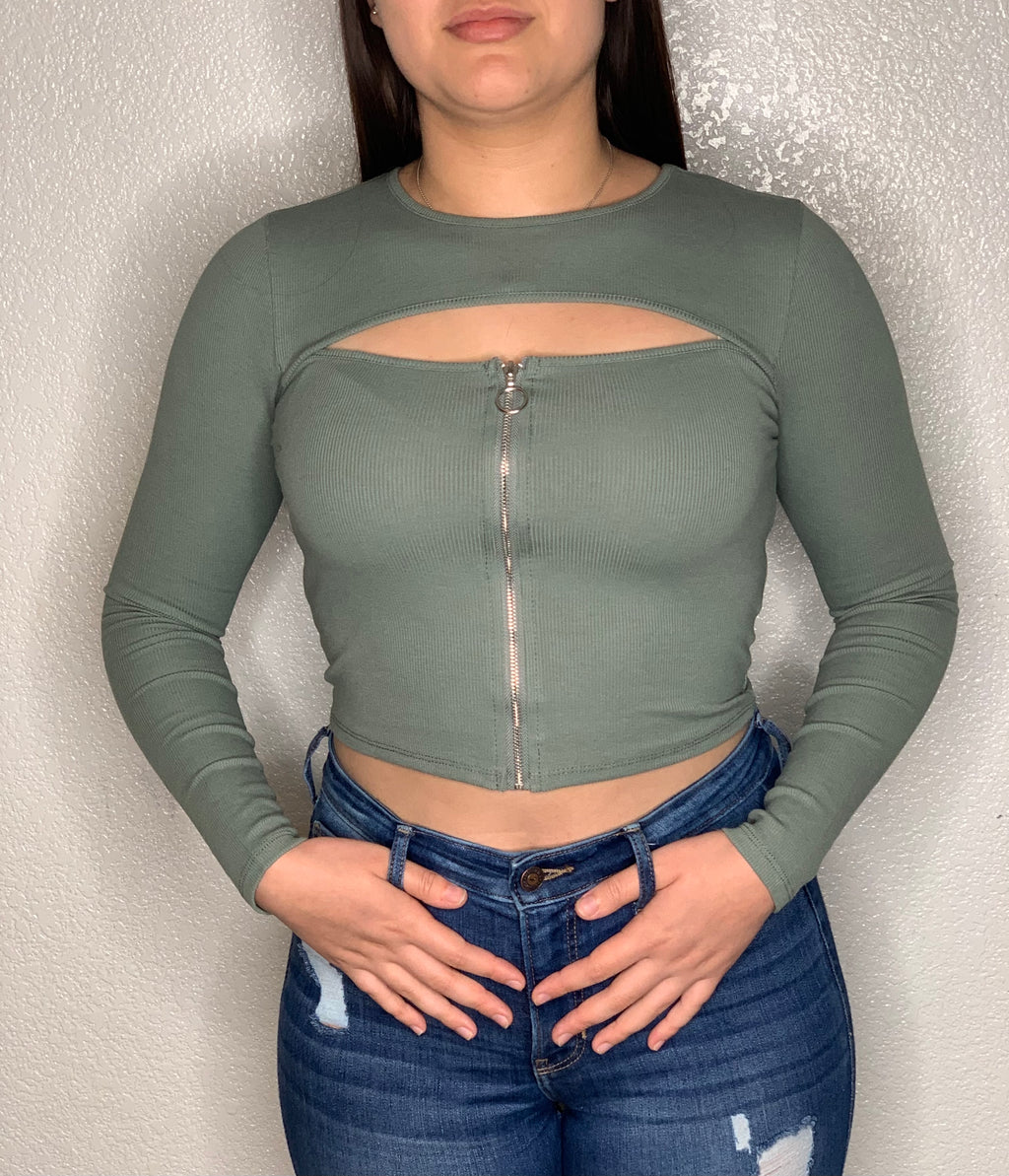 Lia Bust Cutout Long Sleeve (OLIVE/GREEN)