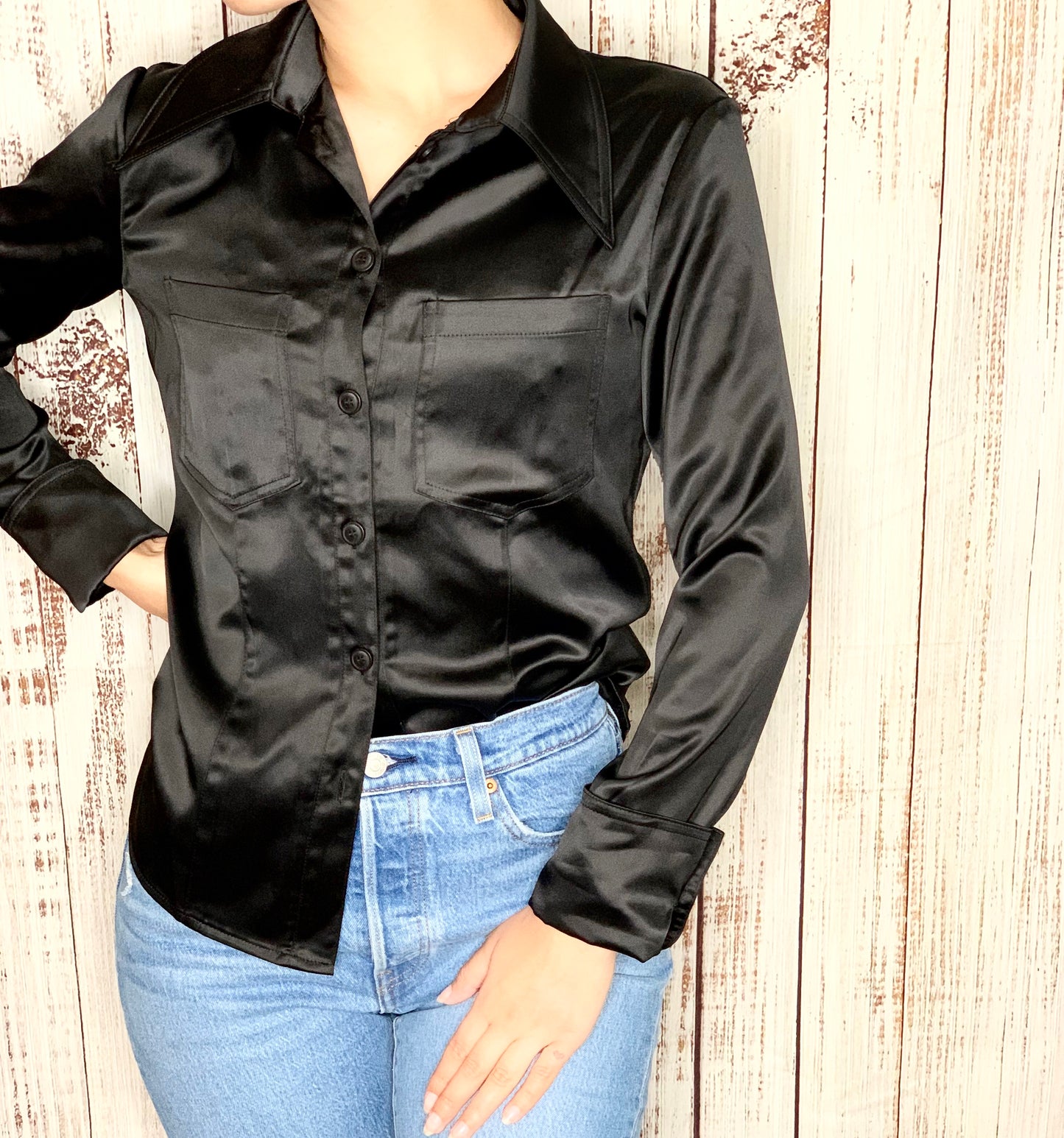 Liz Satin Blouse (BLACK)